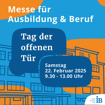 Ein Plakat bewirbt die Messe für Ausbildung und Beruf 2025 mit einem Tag der offenen Tür am 22. Februar.