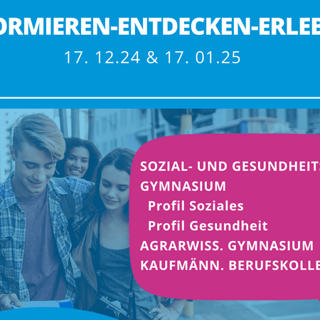 Junge Menschen erkunden gemeinsam Informationen über verschiedene Bildungswege auf einer farbenfrohen Infografik.