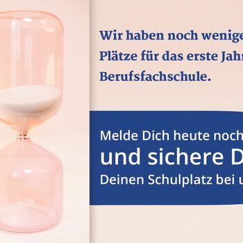 Wir haben noch wenige freie Plätze für das erste Jahr der Berufsfachschule. Melde Dich heute noch an und sichere Dir einen Schulplatz bei uns!