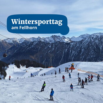 Skifahrer genießen einen sonnigen Wintersporttag am Fellhorn mit spektakulärer Bergkulisse im Hintergrund.