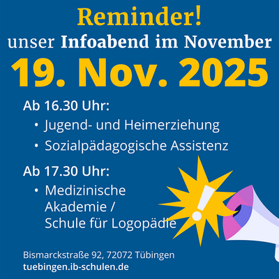 Eine Einladung zum Infoabend am 19. November 2025 in Tübingen mit Details zu verschiedenen Bildungsprogrammen.